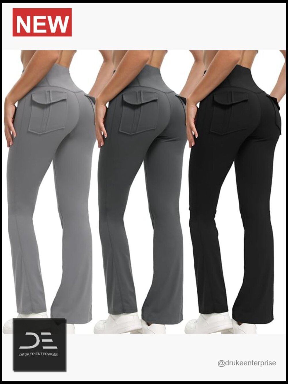 Flare Leggings with Pockets High Waisted Butt Lifting Tummy Control Bootcut